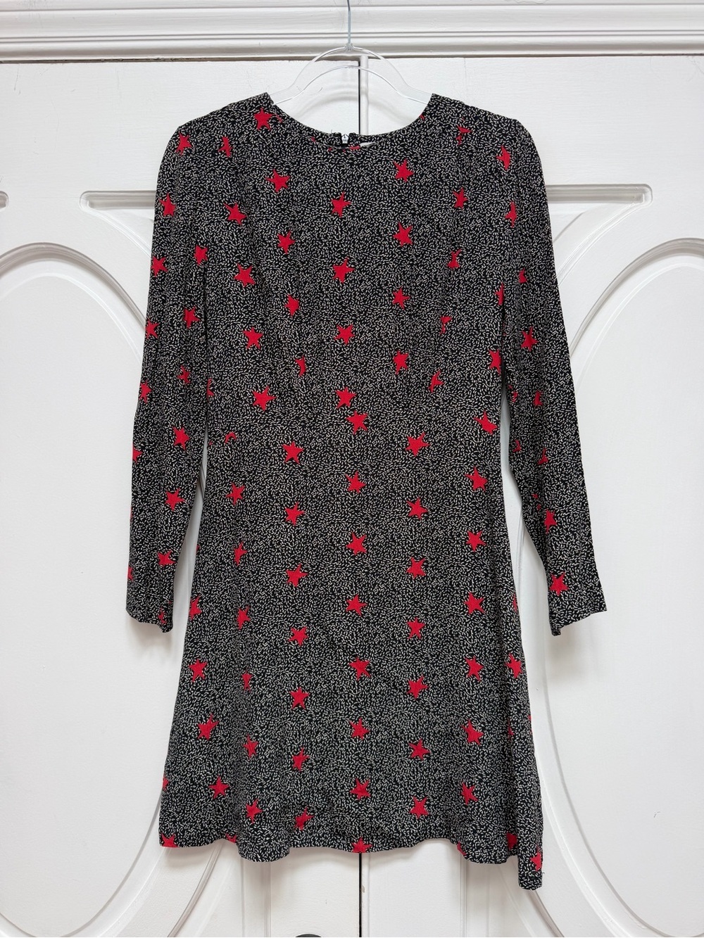 & Other Stories Black Long-Sleeve Dress with Red Star Motif 8
